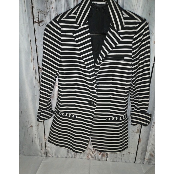 Mossimo Denim Jackets & Blazers - Mossimo Blazer S Womens Black White Striped Business Career Office Jacket Preppy
